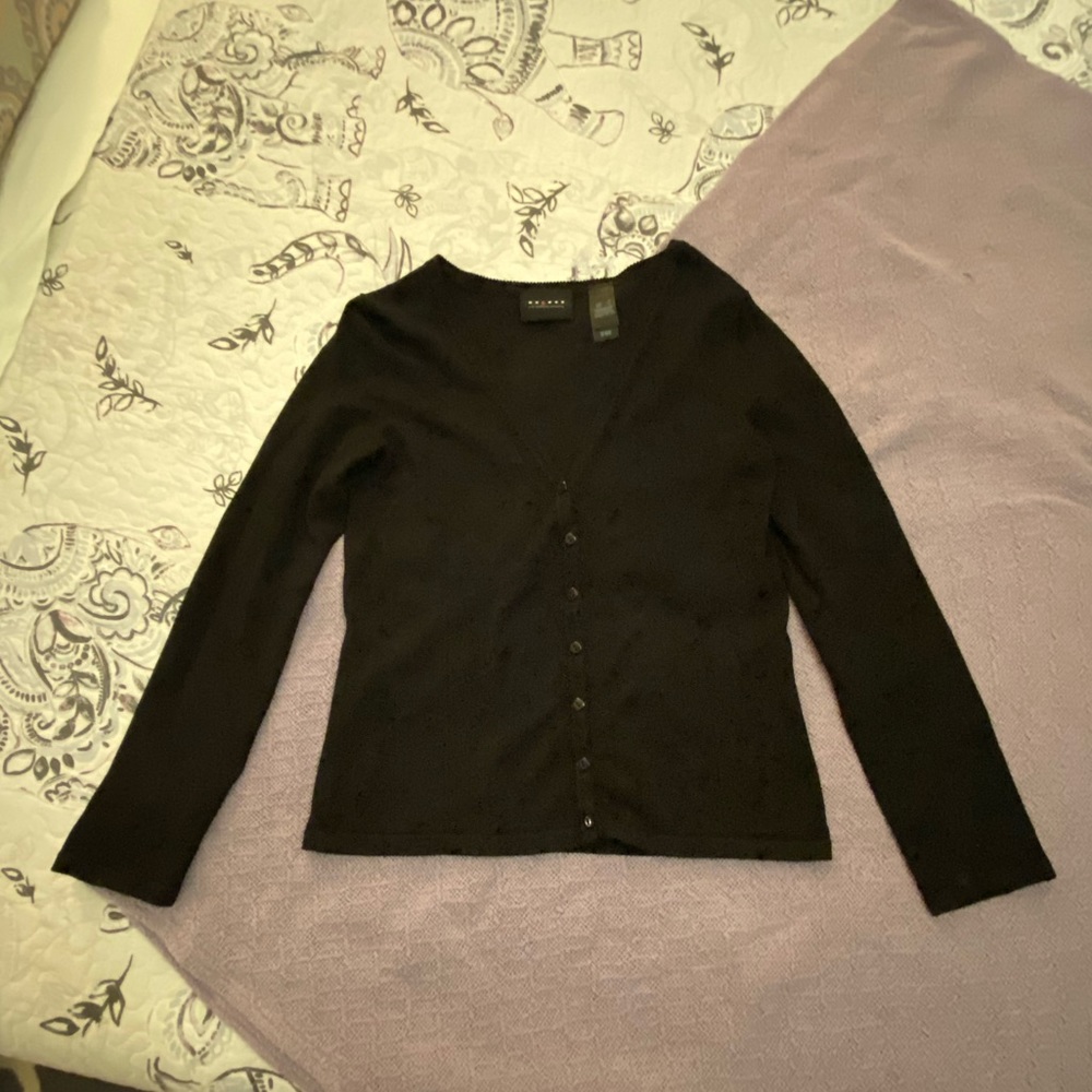 Black cardigan with beading and scalloped edges